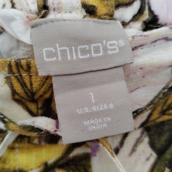 Linen drawstring shorts elastic back Bermuda long watercolor floral print boho - Picture 3 of 4